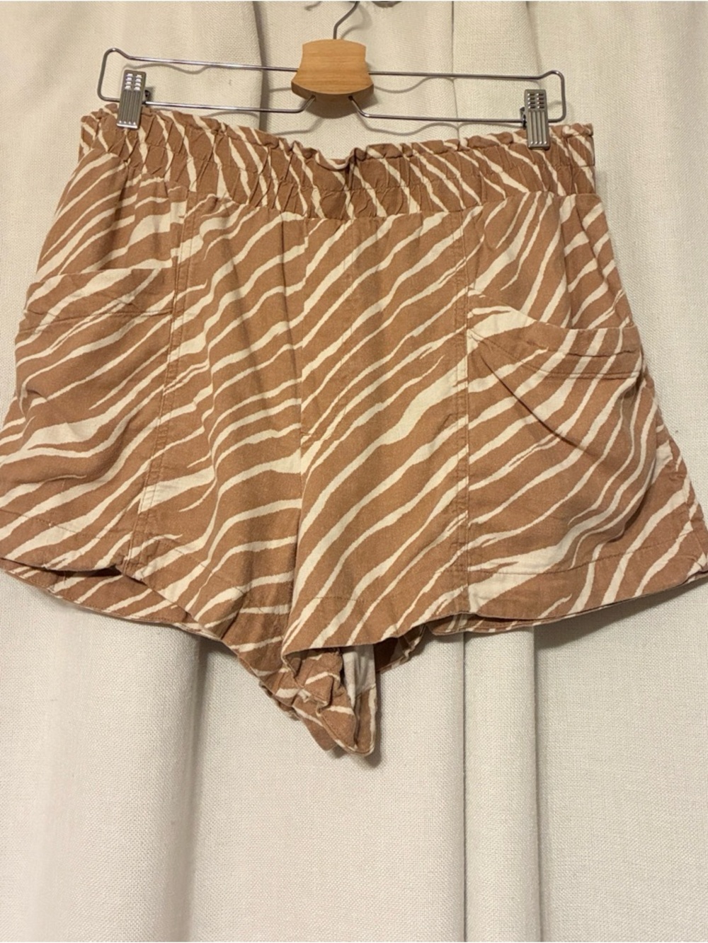 Linen Blend Brown Striped Zebra Print Shorts Size XL